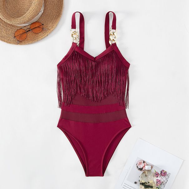 Women's Clothing Tassel Strap Hollow Swimsuit Multi-color Chain One-piece Swimsuit Women's Sexy Push Up Bikini_ecoleips.com