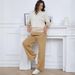 Fashionable Casual Loose Long Sleeve Striped Contrast Pullover Wide-Leg Pants Casual Knit Two-Piece Set_ecoleips.com