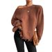Women's Clothing Women's Autumn And Winter Solid Color Round Neck Design Hole Loose Large Size Knitted Sweater_ecoleips.com