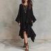 New Elegant Asymmetrical Ruffled Black Dress Style Women's Clothing Spring Summer_ecoleips.com