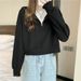 Autumn Winter New Color-Block Navy Collar Half-Zip Sweatshirt For Women Loose Korean Fashionable Versatile Gentle Style_ecoleips.com