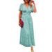 Elegant Floral Print V-Neck Wrap Dress For Women - Soft A-Line Silhouette With Elastic Waist, Short Sleeve, Plus Size Available_ecoleips.com
