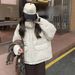Women's Winter Hooded Puffer Jacket With Detachable Hood - Stylish Loose Fit Workwear Coat In White, Black, Brown, Green, Purple_ecoleips.com