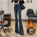 Women's Clothing High Waist Flared Jeans - Cement Gray Stretch Denim With Fleece Lining (Winter Warm, S-2XL)_ecoleips.com