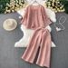 Premium Pleated Top & High-Waisted Wide-Leg Pants Set – Textured 3D Detailing Two-Piece Outfit (Pink/Blue/Tan/Black)_ecoleips.com
