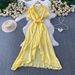 Vacation-Inspired V-Neck Maxi Dress With Waist Tie – Elegant Ruffle Hem & Side Slit, Flowy A-Line Dress For Women, Summer Boho Chic_ecoleips.com