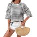 Women's Casual Striped Short Sleeve T-Shirt - Relaxed Fit, Round Neck, Color Block Design, Breathable Polyester Fabric_ecoleips.com
