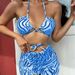New 2025 Three Piece Swimsuit Women's Bikini with Drawstring Striped Print European And American Style Cross Border E Commerce_ecoleips.com