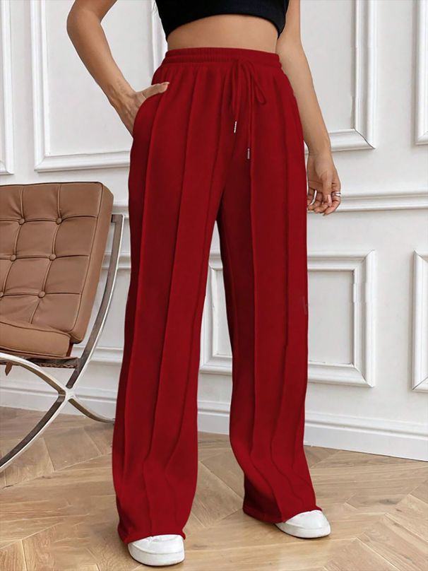 Women's Clothing Casual Fashion Sweatpants Drawstring Vertical Stripes Straight Sweatpants Women_ecoleips.com