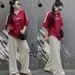 Women's Summer Fashion Two-Piece Set Loose Wide Leg Pants And Short Sleeve Embroidered Top Sporty Casual Outfit_ecoleips.com