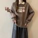 Foreign Trade Real Shot European Style Thin Polo Collar Sweatshirt Women, Loose Fit, Versatile, Korean Version, Printed_ecoleips.com