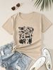 Women's Casual Khaki Butterfly Print T-Shirt round Neck Short Sleeve Breathable Cotton Polyester Top for Spring/Autumn Summer_ecoleips.com