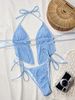 Women Textured Halter Two Piece Bikini Set, Front Cutout Pearl Decor Tie Side High Cut Swimsuit Summer Beach Bathing Suit_ecoleips.com