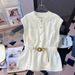 Women's French Style Stand up Collar Sleeveless Cardigan Shirt Unique Tea Colored Top with Belt New Summer Style_ecoleips.com