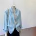 Light Blue Women's Linen Sun Protection Shirt Thin Luxurious Summer Style Relaxed Breathable Long Sleeved Cotton Top_ecoleips.com