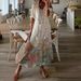 Cross-border European And American Spring/summer New Women's Mid-length Sleeve With Tassels, Loose Bohemian Print V-neck_ecoleips.com