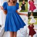 2025 Summer New Women's Square Neck Slimming Fashion Short Sleeve Dress_ecoleips.com