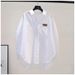 Women's Clothing Long Sleeved Drawstring Long Sleeve Shirt – Oversized Relaxed Fit Blouse With Collar (90% Polyester, Wrinkle-Free Layering Staple)_ecoleips.com