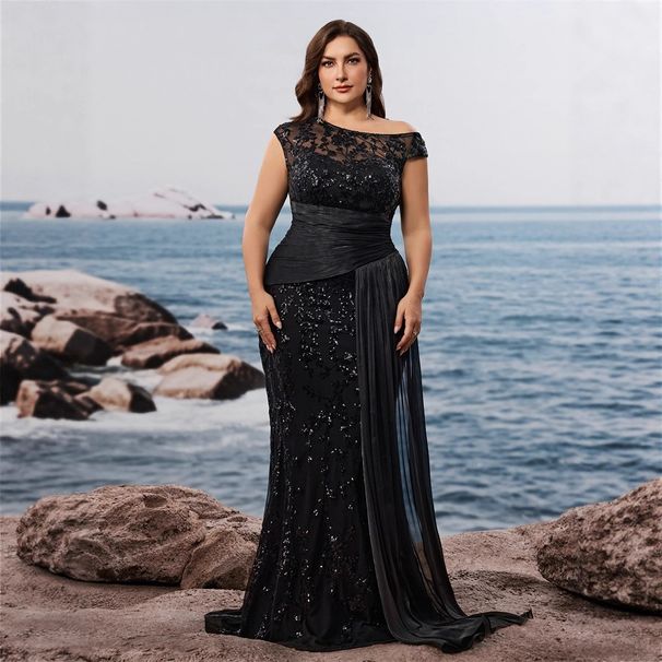 Elegant Sequined Fitted V Neck Sleeveless Cocktail Dress plus Size European American Style for Evening Parties And Banquets Mothers_ecoleips.com