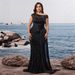 Elegant Sequined Fitted V Neck Sleeveless Cocktail Dress plus Size European American Style for Evening Parties And Banquets Mothers_ecoleips.com