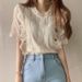 Women's Clothing Summer Lace Shirt For Women Solid Color Round Neck Short Sleeve Crochet Hollow Out Loose Comfortable Versatile Stylish Top_ecoleips.com