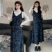 Autumn New Korean Fashion Gradient Strap Two-Piece Maternity Dress_ecoleips.com