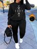 Women's Autumn And Winter Hip-hop Casual Street Sun And Moon Pattern Printed Round Neck Sports Shirt+sports Pants Set-511_ecoleips.com