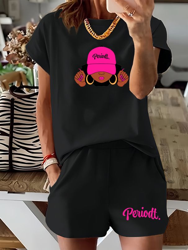 Women’s 2 Piece Outfit Set – Oversized Graphic T-Shirt And Biker Shorts Matching Set, Casual Summer Lounge Tracksuit For Daily Wear-297_ecoleips.com