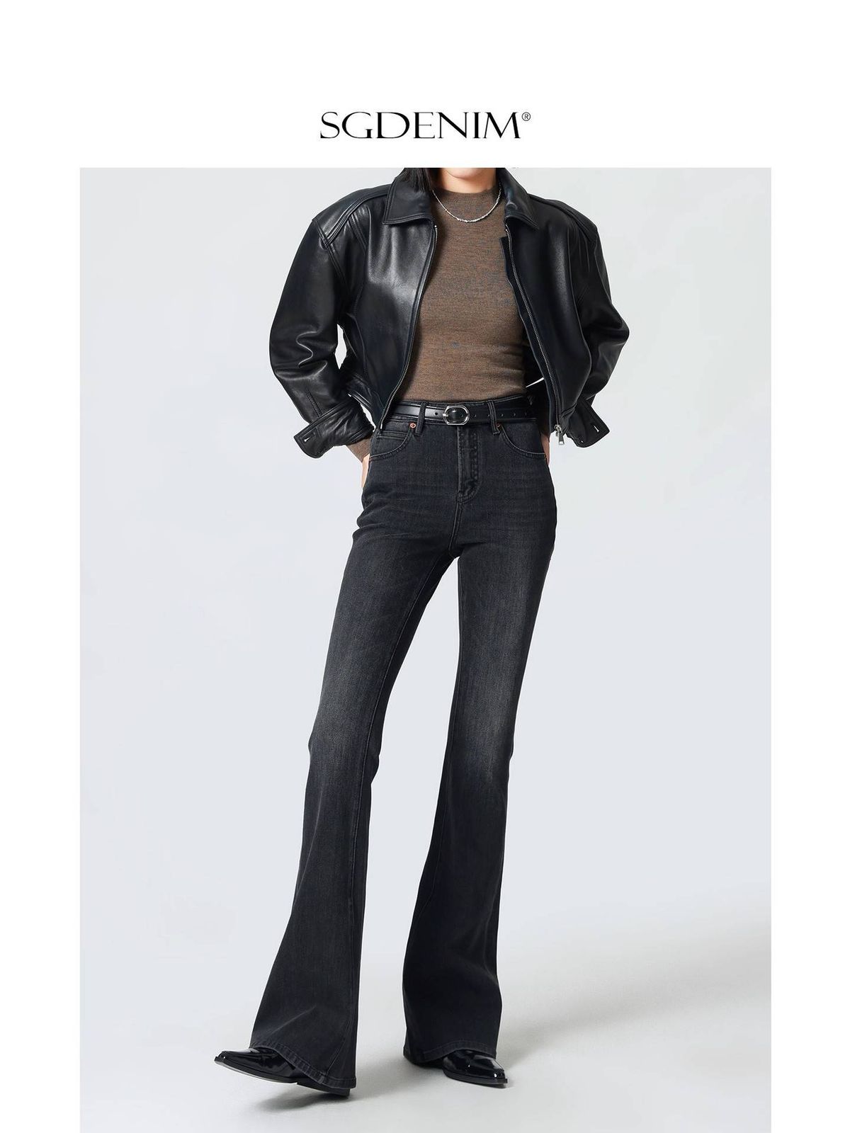 Women's High Waisted Flared Jeans Supermodel Extra Slimming Stretch Denim Black/Gray Tight Fitting Hip Lifting Autumn Style_ecoleips.com