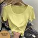 Women's French Style Ribbed T-Shirt Square Neck Short Sleeve Slim Fit Basic Elegant And Youthful Top_ecoleips.com