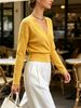 Women Cross Wrap V Neck Ribbed Knit Top Loose Long Sleeve Lightweight Hollow Texture Breathable Skin-friendly Cropped Knit Blouse_ecoleips.com