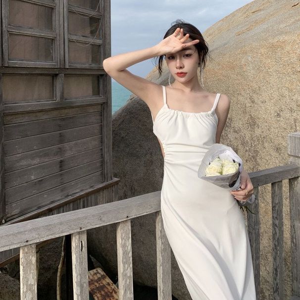 New Early Spring Summer Slimming Medium-length Tank Top Black Dress Original Size Sleeveless Patterned Dress_ecoleips.com
