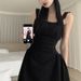 Little Black Elegant Tank For Women Summer New Hepburn Style Waist-Cinching Slimming Strap A-Line Short Dress Trendy_ecoleips.com
