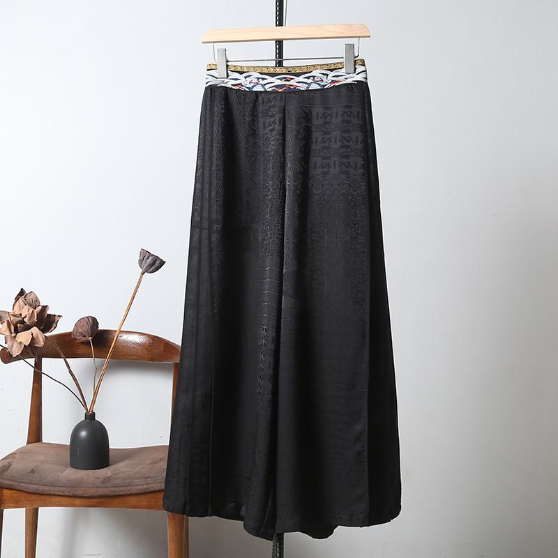 Light Luxury New Chinese Style Embroidered Wide-leg Pants For Women, High-end Dark Pattern Jacquard Straight Pants,_ecoleips.com