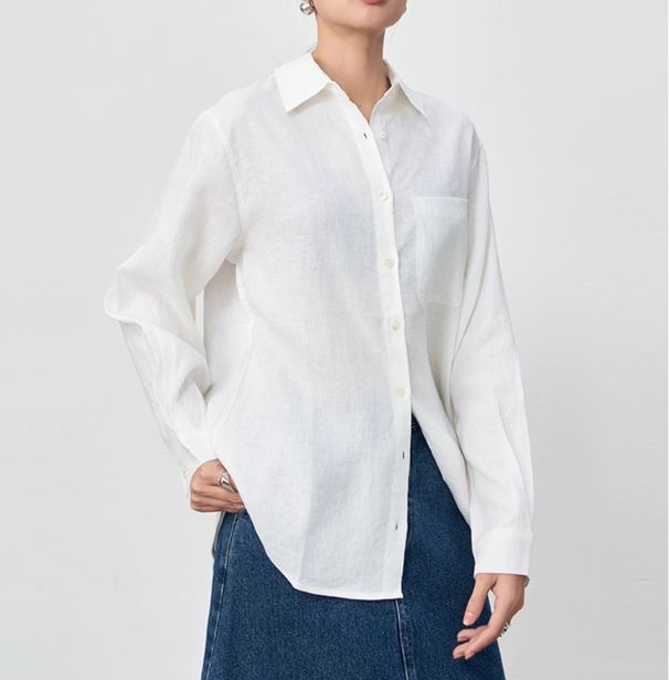 2025 New Model 100% Imported Linen White For Women, Loose Fit With A High-End Feel, Long Sleeve Sun Protection Shirt Top_ecoleips.com
