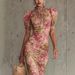 2026 New French Style Puff Sleeve Printed Slim-Fit Long European And American Cross-Border Fashion Pleated Dress_ecoleips.com