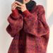 girl Autumn Winter Houndstooth New Christmas Thickened Wine Red Sweater For Women Retro Hong Kong High-end Lazy French Style_ecoleips.com
