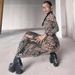 Women's High Neck Slim Fit Dress American Style Fashion Mesh Printed See Through Autumn New_ecoleips.com