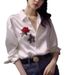 European-style White Printed Satin Shirt For Women, High-end, Light Luxury, Elegant Socialite Top, Unique And Stunning_ecoleips.com