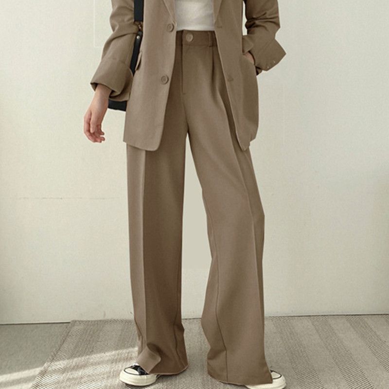 Women's Brown Suit Jacket Petite Style Fashionable Korean Casual Set Spring Autumn_ecoleips.com