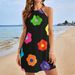 Women's Clothing Colorful Floral Print Halter Neck Dress Women's Sleeveless Backless Loose Beach Dress Summer Style_ecoleips.com