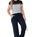 Women's Casual Two Piece Set Spring/Summer Collection Color Blocked Short Sleeve Top with Drawstring Trousers Homey Feel_ecoleips.com
