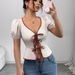 Women's Clothing Hottie Women's Clothing Summer New Lace Up Shirt Slim Polyester Top_ecoleips.com