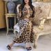 Women's Clothing Elegant Lace Trim Dress Leopard Print Long Sleeved Islamic Clothing Middle East Arabian Style Dubai Fashion Modest Abaya Dress_ecoleips.com