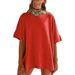 2025 Summer New European And American Cross-Border Fashion Solid Color Loose Round Neck Patchwork Three-Quarter_ecoleips.com