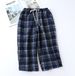 Loose Sleepwear Pant Summer Cropped Trousers Fashion Plaid Lounge Wear Pajama Pants Large Size Cotton Gauze Ladies Home Pant_ecoleips.com