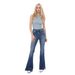 MID RISE FLARE WITH SIDE SLIT Foot Opening Micro Pull Denim Pants For Women_ecoleips.com