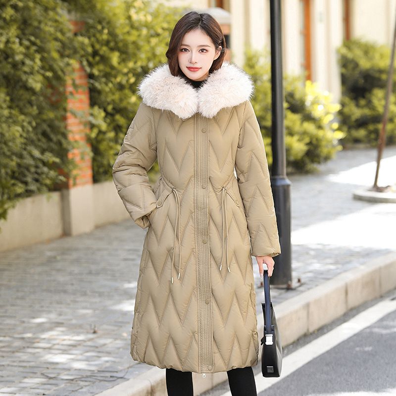 Women's Long Puffer Jacket With Faux Fur Trim Hood Winter Warm Coat Slim Fit Windproof Outerwear (Black/Beige/Brown/Khaki)_ecoleips.com