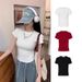 Red Short-sleeve T-shirt For Women, Summer Straight-shoulder, Slim-waist Spicy Girl Solid-color T-shirt_ecoleips.com