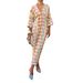 Elegant Women's Dress With Printed Long Skirt, V-Neck Design, And Lantern-Style Half-Sleeve Design_ecoleips.com